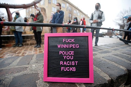 JOHN WOODS / WINNIPEG FREE PRESS
A sign sits on a wall at the one year anniversary of the police shooting and killing of Eishia Hudson at Odena Circle in Winnipeg Thursday, April 8, 2021. 

Reporter: Sellar