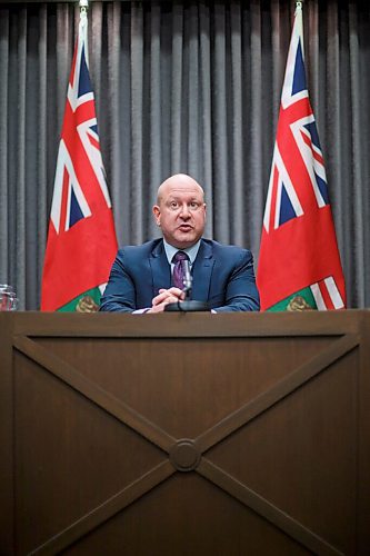 MIKE DEAL / WINNIPEG FREE PRESS
Dr. Brent Roussin, chief provincial public health officer, during the latest COVID-19 update at the Manitoba Legislative building Monday. 
210412 - Monday, April 12, 2021.