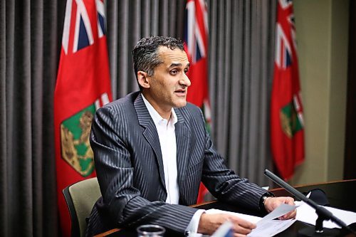 MIKE DEAL / WINNIPEG FREE PRESS
Dr. Jazz Atwal, acting deputy chief provincial public health officer, duringthe COVID-19 update at the Manitoba Legislative building Friday afternoon. 
210416 - Friday, April 16, 2021.