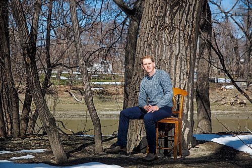 MIKE DEAL / WINNIPEG FREE PRESS
Writes of Spring poet, Noah Cain, in Hugo Park where he would access the Assiniboine River during the winter, a place would spend time to find peace during the pandemic. 
Noah Cain teaches high school English at Lord Selkirk Regional Comprehensive Secondary School.
210417 - Saturday, April 17, 2021.