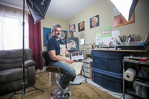 MIKAELA MACKENZIE / WINNIPEG FREE PRESS

JD Hawk, one local artist who has dipped his art in the waters of the burgeoning NFT art space, poses for a portrait at his home studio area in Winnipeg on Tuesday, April 20, 2021. For Joel Schlesinger story.
Winnipeg Free Press 2020.