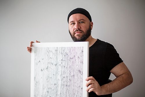 MIKE DEAL / WINNIPEG FREE PRESS
Roberto Mazzeo has taken to doing abstract painting with India ink on stretched canvas. Roberto had previously been making art in sketchbooks or on his iPad. 
See Declan Schroeder story
210420 - Tuesday, April 20, 2021.