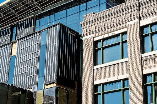 MIKE SUDOMA / WINNIPEG FREE PRESS  
Installation of 400 solar energy - conducting Kromatix Building Integrated Photovoltaics to the exterior of Red River Colleges new Innovation Centre next week.
April 22, 2021