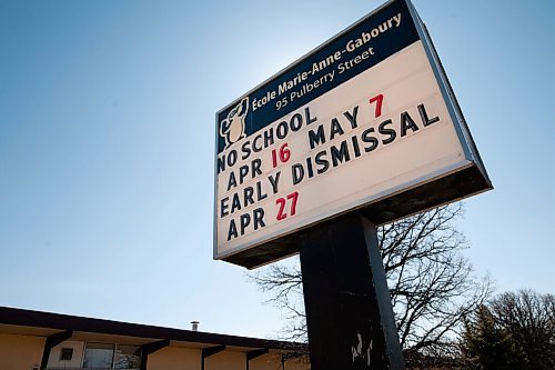 Daniel Crump / Winnipeg Free Press. Ecole Marie-Ann-Gaboury has had several confirmed COVID cases among staff and students. The K-8 French immersion school in St. Vital has moved to remote learning for at least the next two weeks. April 24, 2021.