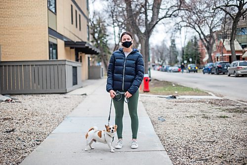 MIKAELA MACKENZIE / WINNIPEG FREE PRESS

Kaleigh Wojcik poses for a portrait with her dog, Corona, in West Broadway in Winnipeg on Monday, April 26, 2021. For Cody story.
Winnipeg Free Press 2020.