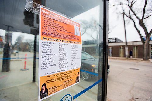 MIKAELA MACKENZIE / WINNIPEG FREE PRESS

Posters advertising vaccine eligibility in West Broadway in Winnipeg on Monday, April 26, 2021. For Cody story.
Winnipeg Free Press 2020.