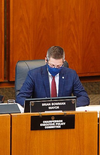 MIKE DEAL / WINNIPEG FREE PRESS
Winnipeg City Mayor Brian Bowman during council meeting Thursday morning at City Hall.
210429 - Thursday, April 29, 2021.