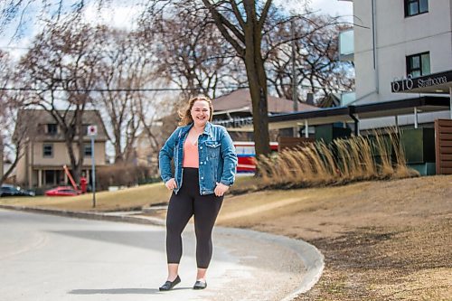 MIKAELA MACKENZIE / WINNIPEG FREE PRESS

Rebecca Driedger, who lives in one of the new high priority neighbourhoods (and is therefore eligible for the vaccine well before she expected to be), poses for a portrait by her apartment building in Winnipeg on Thursday, April 29, 2021. For Malak story.
Winnipeg Free Press 2020.