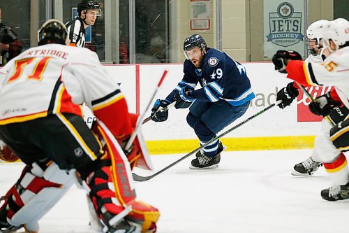 JOHN WOODS / WINNIPEG FREE PRESS
Manitoba Moose Haralds Egle (49) skates against Stockton Heats during first period AHL action in Winnipeg on Thursday, April 29, 2021.

Reporter: ?