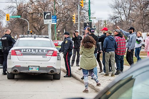 MIKAELA MACKENZIE / WINNIPEG FREE PRESS

Conflicts break out at a protest supporting the seven churches fighting pandemic restrictions in court in front of the Law Courts in Winnipeg on Monday, May 3, 2021. For JS story.
Winnipeg Free Press 2020.