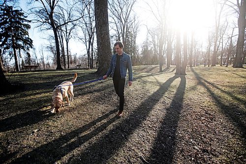 JOHN WOODS / WINNIPEG FREE PRESS
Grant Davidson, aka Slow Leaves, a Winnipeg singer/songwriter and musician walks with his dog Charlie at St. Vital Park Tuesday, May 4, 2021. 

Reporter: Small
