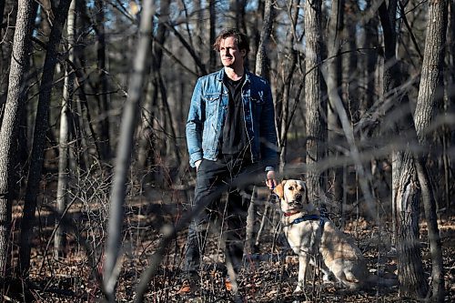 JOHN WOODS / WINNIPEG FREE PRESS
Grant Davidson, aka Slow Leaves, a Winnipeg singer/songwriter and musician walks with his dog Charlie at St. Vital Park Tuesday, May 4, 2021. 

Reporter: Small
