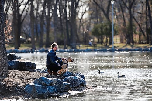 JOHN WOODS / WINNIPEG FREE PRESS
Grant Davidson, aka Slow Leaves, a Winnipeg singer/songwriter and musician walks with his dog Charlie at St. Vital Park Tuesday, May 4, 2021. 

Reporter: Small
