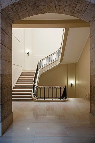 MIKE DEAL / WINNIPEG FREE PRESS
A staircase in a mostly empty Manitoba Legislative building Thursday afternoon. 
See Carol Sanders story
210506 - Thursday, May 06, 2021.