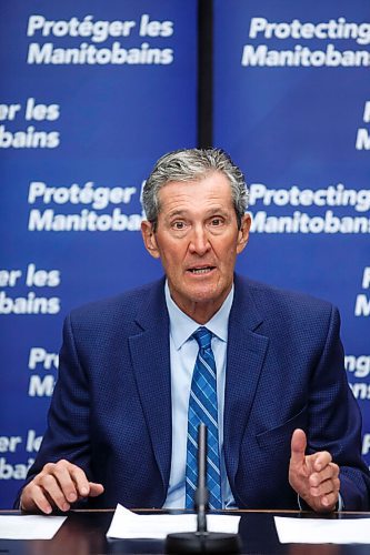 MIKE DEAL / WINNIPEG FREE PRESS
Premier Brian Pallister announces that his government is launching a new Manitoba Pandemic Sick Leave program that will provide direct financial assistance to help fill gaps between federal programming and current provincial employment standards for paid sick leave, during a press conference at the Manitoba Legislative building Friday morning.
210507 - Friday, May 07, 2021.