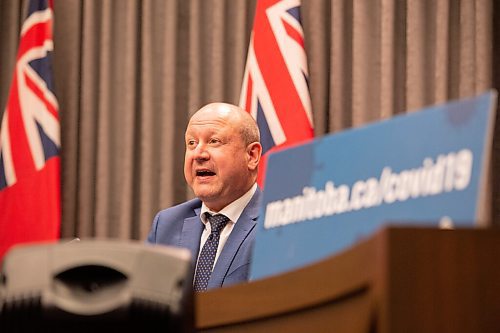 MIKE SUDOMA / WINNIPEG FREE PRESS  
Dr Brent Roussin announces a stricter set of restrictions during a press conference at the Manitoba Legislative Building Friday evening
April 22, 2021