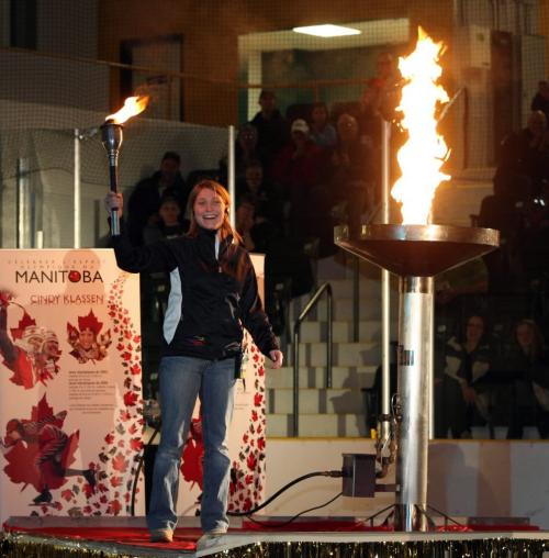 BORIS.MINKEVICH@FREEPRESS.MB.CA WINNIPEG FREE PRESS 100307 Opening of the 2010 Manitoba Power Smart Winter Games in Portage la Prairie. Ashley Malenchak lit the torch. She is not an athlete in these games, but from Portage la Prairie and some big former athlete.