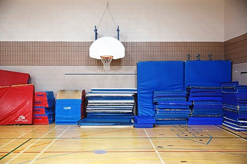 MIKE DEAL / WINNIPEG FREE PRESS
Gymnastic mats line the wall of the gym at R. F. Morrison School.
See Maggie Macintosh story
210519 - Wednesday, May 19, 2021.