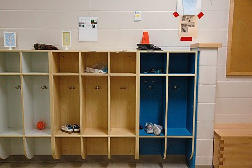 MIKE DEAL / WINNIPEG FREE PRESS
Storage cubbies in the hallway at R. F. Morrison School.
See Maggie Macintosh story
210519 - Wednesday, May 19, 2021.