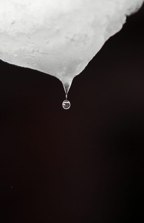 Brandon Sun A waterdroplet falls from the edge of an icy over-hang on a shelter along the Riverbank Discovery Centre walking trails on Thursday afternoon. (Bruce Bumstead/Brandon Sun)