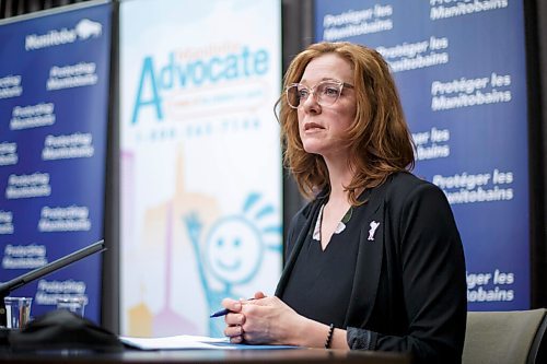 MIKE DEAL / WINNIPEG FREE PRESS
Ainsley Krone, acting advocate, Manitoba Advocate for Children and Youth during an announcement with Families Minister Rochelle Squires at the Manitoba Legislative building Tuesday morning, that the provincial government is expanding the mandate of the Manitoba Advocate for Children and Youth to review or investigate serious injuries and deaths of children outside the child welfare and adoption systems.
210525 - Tuesday, May 25, 2021.