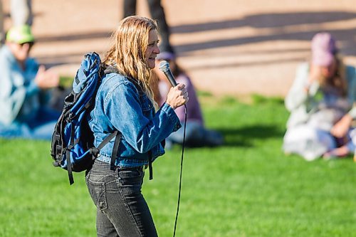 MIKAELA MACKENZIE / WINNIPEG FREE PRESS

An organizer who said she had an arrest warrent speaks at an anti-mask rally at The Forks in Winnipeg on Friday, May 28, 2021. For Temur story.
Winnipeg Free Press 2020.