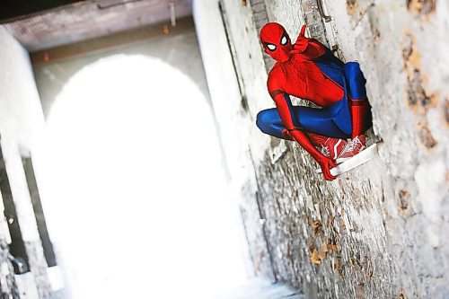 JOHN WOODS / WINNIPEG FREE PRESS
Winnipegs Spider-Man is photographed in the Exchange District in Winnipeg Monday, May 31, 2021. Spider-Man conducts neighbourhood patrols on his bicycle.

Reporter: Sanderson