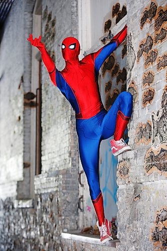 JOHN WOODS / WINNIPEG FREE PRESS
Winnipegs Spider-Man is photographed in the Exchange District in Winnipeg Monday, May 31, 2021. Spider-Man conducts neighbourhood patrols on his bicycle.

Reporter: Sanderson