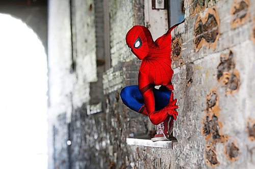 JOHN WOODS / WINNIPEG FREE PRESS
Winnipegs Spider-Man is photographed in the Exchange District in Winnipeg Monday, May 31, 2021. Spider-Man conducts neighbourhood patrols on his bicycle.

Reporter: Sanderson