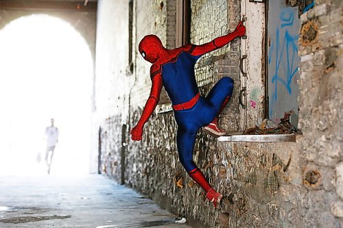 JOHN WOODS / WINNIPEG FREE PRESS
Winnipegs Spider-Man is photographed in the Exchange District in Winnipeg Monday, May 31, 2021. Spider-Man conducts neighbourhood patrols on his bicycle.

Reporter: Sanderson