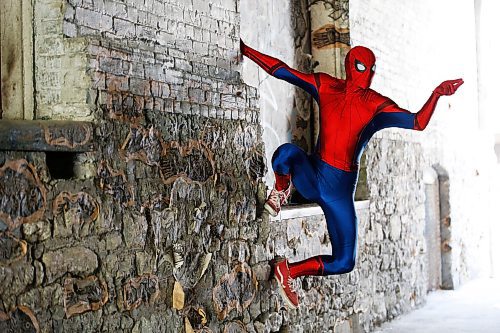 JOHN WOODS / WINNIPEG FREE PRESS
Winnipegs Spider-Man is photographed in the Exchange District in Winnipeg Monday, May 31, 2021. Spider-Man conducts neighbourhood patrols on his bicycle.

Reporter: Sanderson