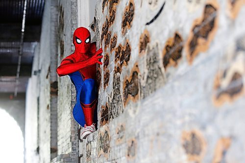 JOHN WOODS / WINNIPEG FREE PRESS
Winnipegs Spider-Man is photographed in the Exchange District in Winnipeg Monday, May 31, 2021. Spider-Man conducts neighbourhood patrols on his bicycle.

Reporter: Sanderson