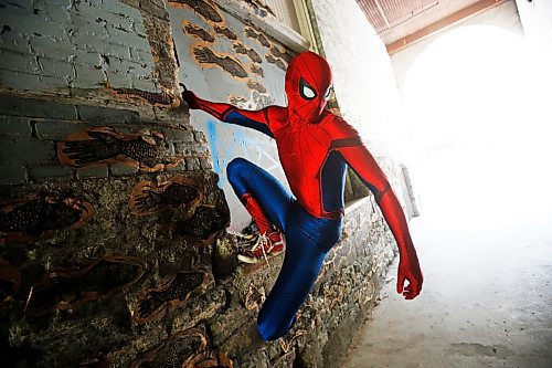 JOHN WOODS / WINNIPEG FREE PRESS
Winnipegs Spider-Man is photographed in the Exchange District in Winnipeg Monday, May 31, 2021. Spider-Man conducts neighbourhood patrols on his bicycle.

Reporter: Sanderson