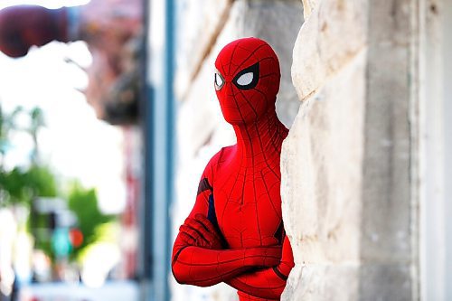 JOHN WOODS / WINNIPEG FREE PRESS
Winnipegs Spider-Man is photographed in the Exchange District in Winnipeg Monday, May 31, 2021. Spider-Man conducts neighbourhood patrols on his bicycle.

Reporter: Sanderson