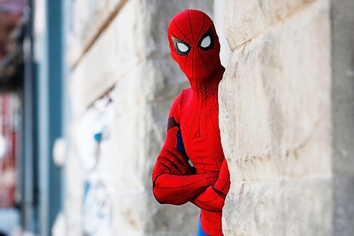 JOHN WOODS / WINNIPEG FREE PRESS
Winnipegs Spider-Man is photographed in the Exchange District in Winnipeg Monday, May 31, 2021. Spider-Man conducts neighbourhood patrols on his bicycle.

Reporter: Sanderson