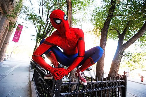 JOHN WOODS / WINNIPEG FREE PRESS
Winnipegs Spider-Man is photographed in the Exchange District in Winnipeg Monday, May 31, 2021. Spider-Man conducts neighbourhood patrols on his bicycle.

Reporter: Sanderson