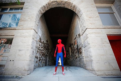 JOHN WOODS / WINNIPEG FREE PRESS
Winnipegs Spider-Man is photographed in the Exchange District in Winnipeg Monday, May 31, 2021. Spider-Man conducts neighbourhood patrols on his bicycle.

Reporter: Sanderson