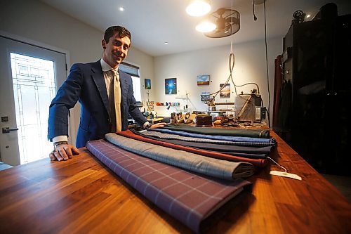 JOHN WOODS / WINNIPEG FREE PRESS
Nicholas Klein, who owns Lagioia & Klein - bespoke tailors, is photographed at his tailor shop in Winnipeg Tuesday, June 1, 2021. Klein, also a full-time teacher, makes custom-made garments for his clients.

Reporter: ?