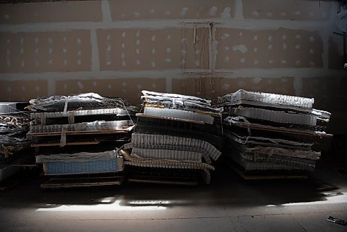 ALEX LUPUL / WINNIPEG FREE PRESS  

Stacks of mattresses are photographed in Mother Earth Recycling's facilities in Winnipeg Tuesday, June 1, 2021. The Indigenous owned and operated company has diverted 50,000 mattresses away from the landfill in Manitoba in the last five years.

Reporter: Ben Waldman