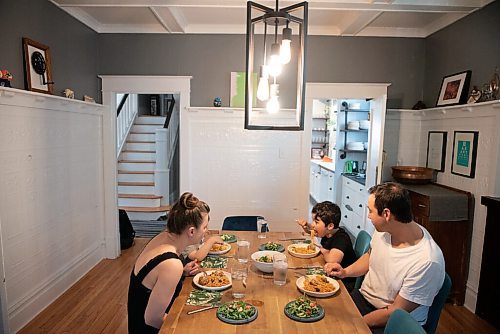 ALEX LUPUL / WINNIPEG FREE PRESS  

Kyle Lew and Kristen Chemerika-Lew, the husband-and-wife team behind the cafe Lark, sit down for a family meal with their two children Charlie and Oliver in their home in Winnipeg Wednesday, June 2, 2021. The homemade family-friendly ricotta meatball dish Kyle and Kristen prepared is a favourite of their children.

Reporter: Eva Wasney