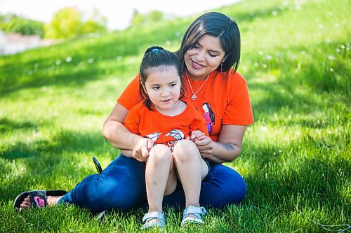 MIKAELA MACKENZIE / WINNIPEG FREE PRESS

Erica Daniels, who directed the newly-released eight-part series documenting the Seven Sacred Teachings, poses for a portrait with her daughter, Serenity (three), at Braeside Park in Winnipeg on Thursday, June 3, 2021. For Ben Waldman story.
Winnipeg Free Press 2021.