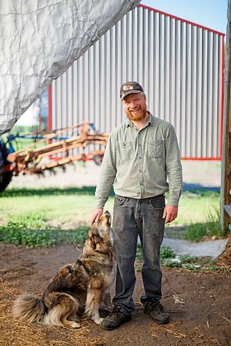 MIKE DEAL / WINNIPEG FREE PRESS
Benjamin Unrau with his dog, "Doggy", on his organic farm near McGregor, who grows Red Fife wheat - the variety that was first used on the Prairies when settlers began farming in Manitoba in the late 1800s.
See Alan Small Farm-to-table feature
210604 - Friday, June 04, 2021.