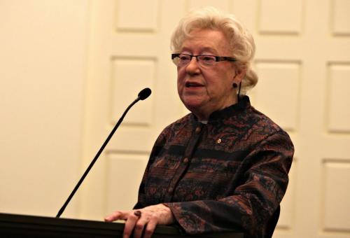 BORIS.MINKEVICH@FREEPRESS.MB.CA  100317 BORIS MINKEVICH / WINNIPEG FREE PRESS Flora MacDonald speaks at the event held by the Winnipeg branch of the Canadian International Council. The event took place at the University of Manitoba.