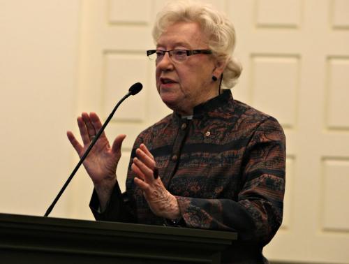 BORIS.MINKEVICH@FREEPRESS.MB.CA  100317 BORIS MINKEVICH / WINNIPEG FREE PRESS Flora MacDonald speaks at the event held by the Winnipeg branch of the Canadian International Council. The event took place at the University of Manitoba.