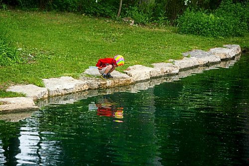 MIKE DEAL / WINNIPEG FREE PRESS
Oakley, 6, searches for tadpoles and frogs in the pond at Kildonan Park Monday morning.
210607 - Monday, June 07, 2021.