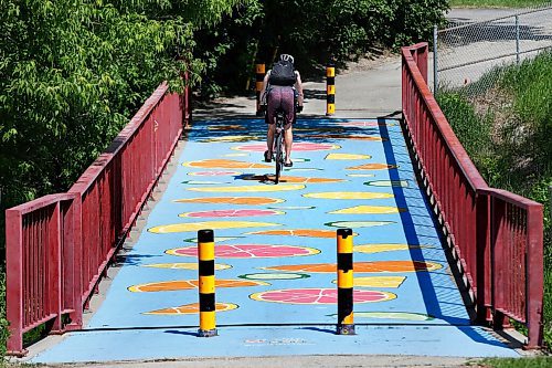 JOHN WOODS / WINNIPEG FREE PRESS
A person crosses the Niakwa Road Bridge, which CoolStreets Winnipeg has painted with citrus fruit, Monday, June 7, 2021. 

Reporter: Standup