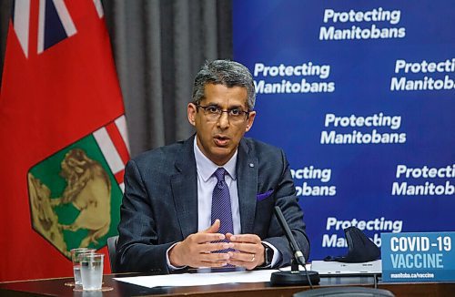 MIKE DEAL / WINNIPEG FREE PRESS
Premier Brian Pallister and Manny Atwal, president and CEO, Manitoba Liquor and Lotteries, during a vaccine incentive announcement Wednesday morning. The province will be offering nearly $2 million in cash and scholarships to encourage more Manitobans to get the shot this summer.
210609 - Wednesday, June 09, 2021.