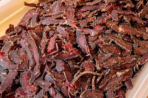 MIKE SUDOMA / WINNIPEG FREE PRESS
Natural flavoured Mr Biltong beef jerky waits to be packages Tuesday evening
June 9, 2021