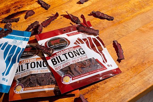 MIKE SUDOMA / WINNIPEG FREE PRESS
Packages of Mr Biltong Beef Jerky sit on a counter Tuesday
June 9, 2021