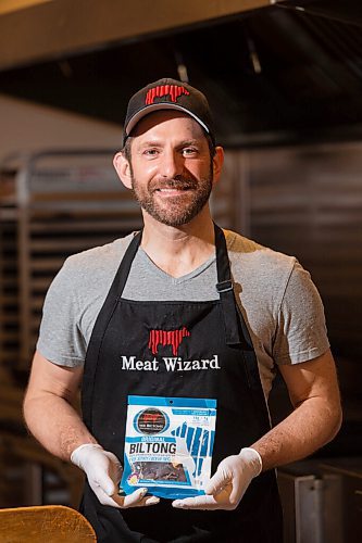 MIKE SUDOMA / WINNIPEG FREE PRESS
Mr Biltong owner, Jeremy Silcox, holds up a package of Mr Biltong beef jerky Tuesday afternoon.
June 9, 2021